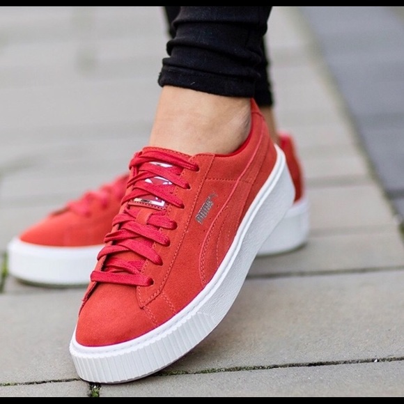red puma platform sneakers